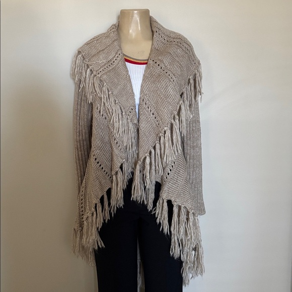Slonl- Fringe Shaw collar cardigan size S - Picture 2 of 6